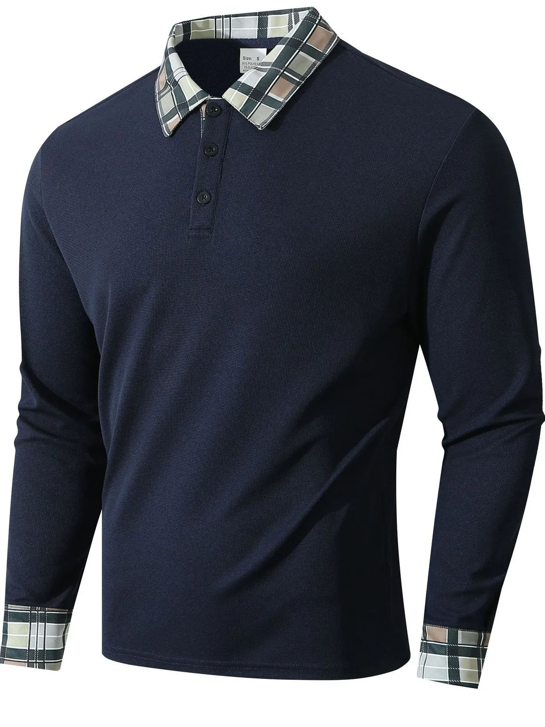 Men's Long Sleeve Plaid Collar Polo Shirt - cas7m