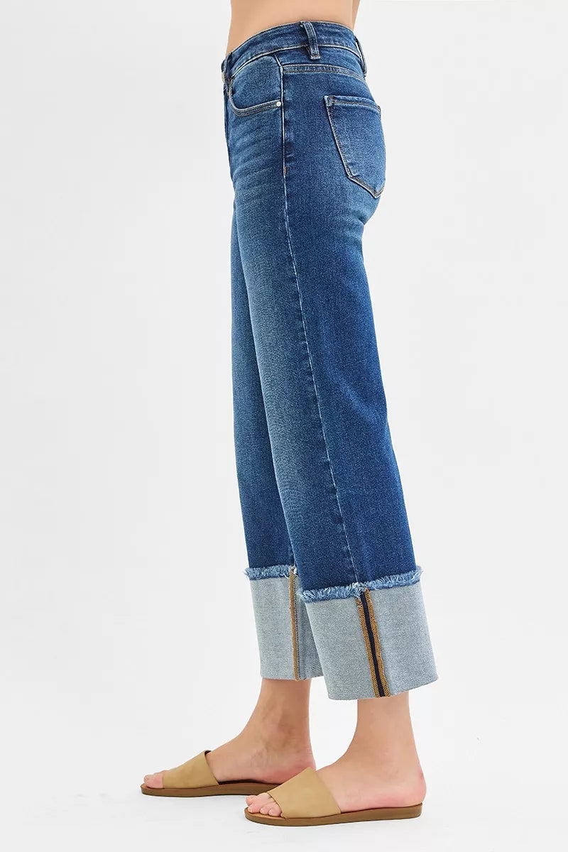 RISEN Full Size Mid Rise Crop Wide Wide Cuffed Jeans Plus Size - cas7m
