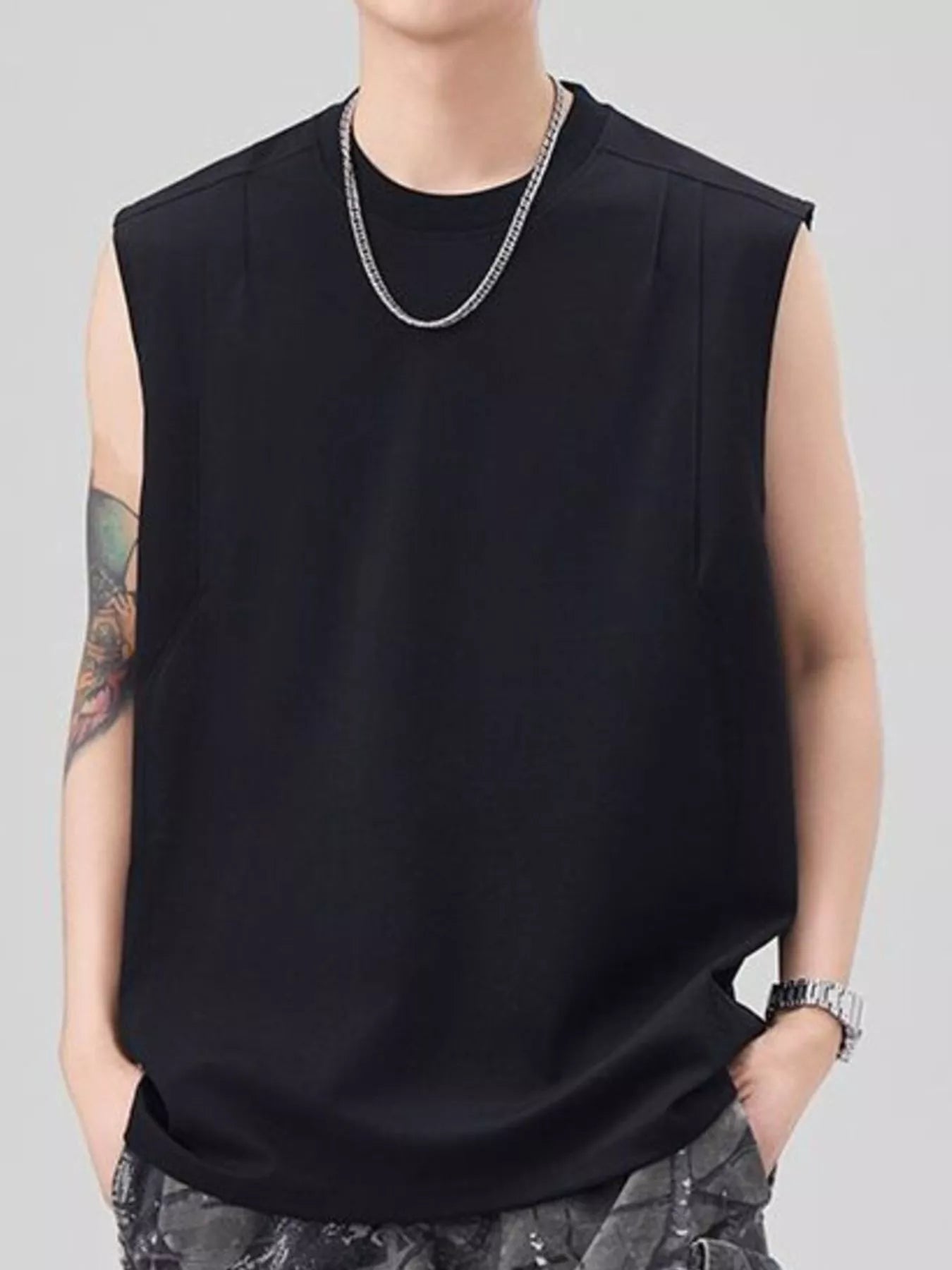 Men's Plus Size Solid Color Casual Tank Top - cas7m