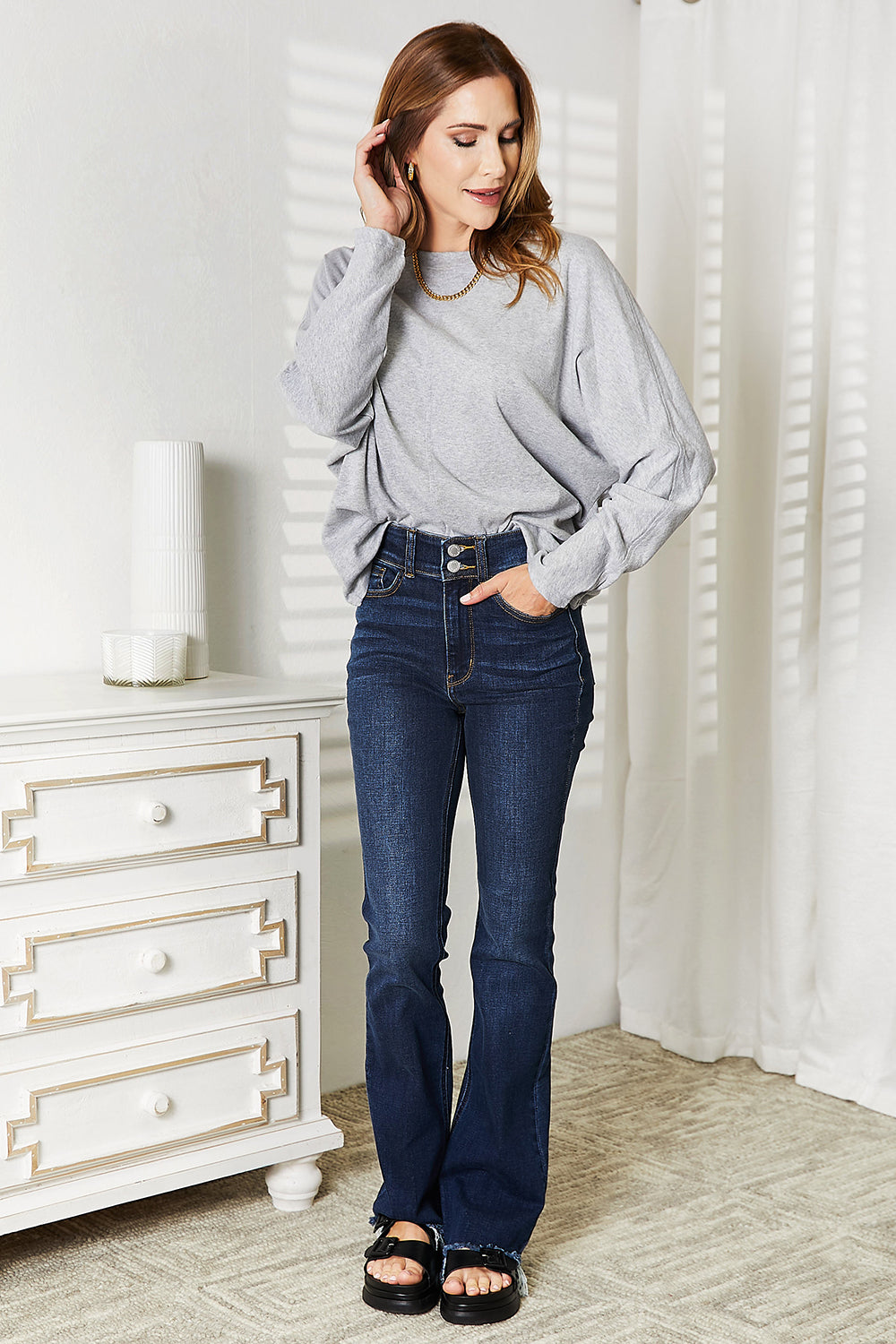Double Take Seam Detail Round Neck Long Sleeve Top - cas7m