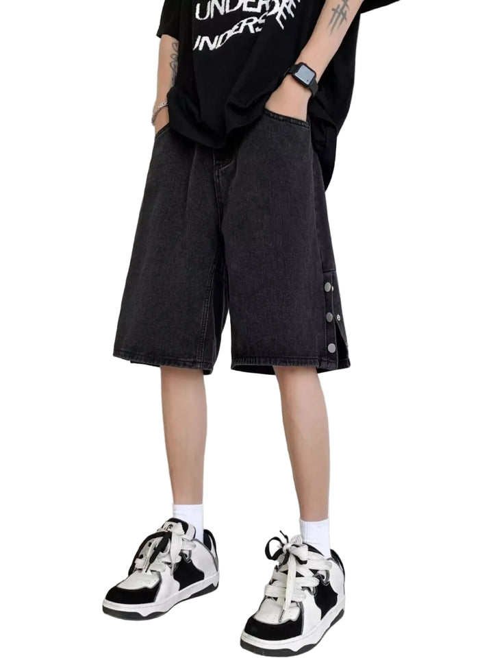 Men's Plus Size Vintage Wash Wide Leg Denim Shorts - cas7m