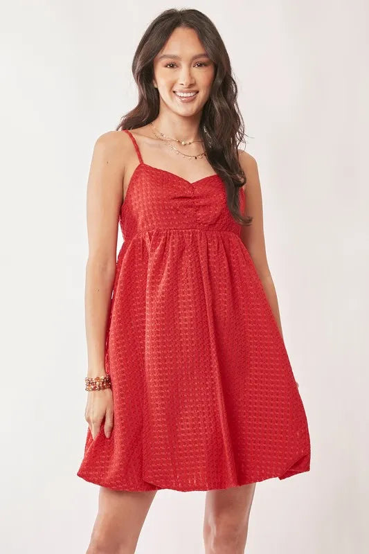 Davi & Dani Textured Sweetheart Neckline Bubble Hem Dress - cas7m