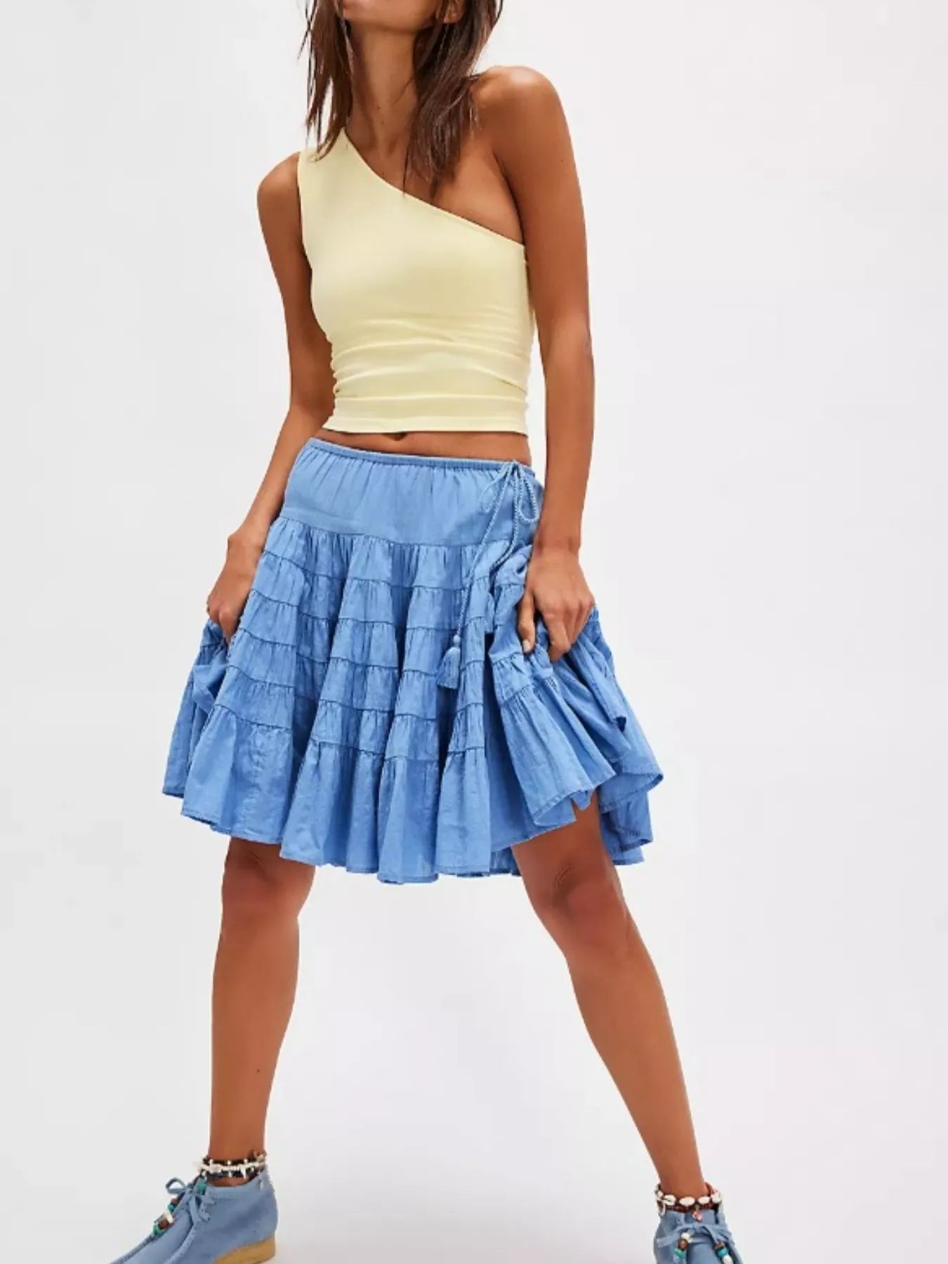 Tiered Drawstring Mini Skirt - cas7m