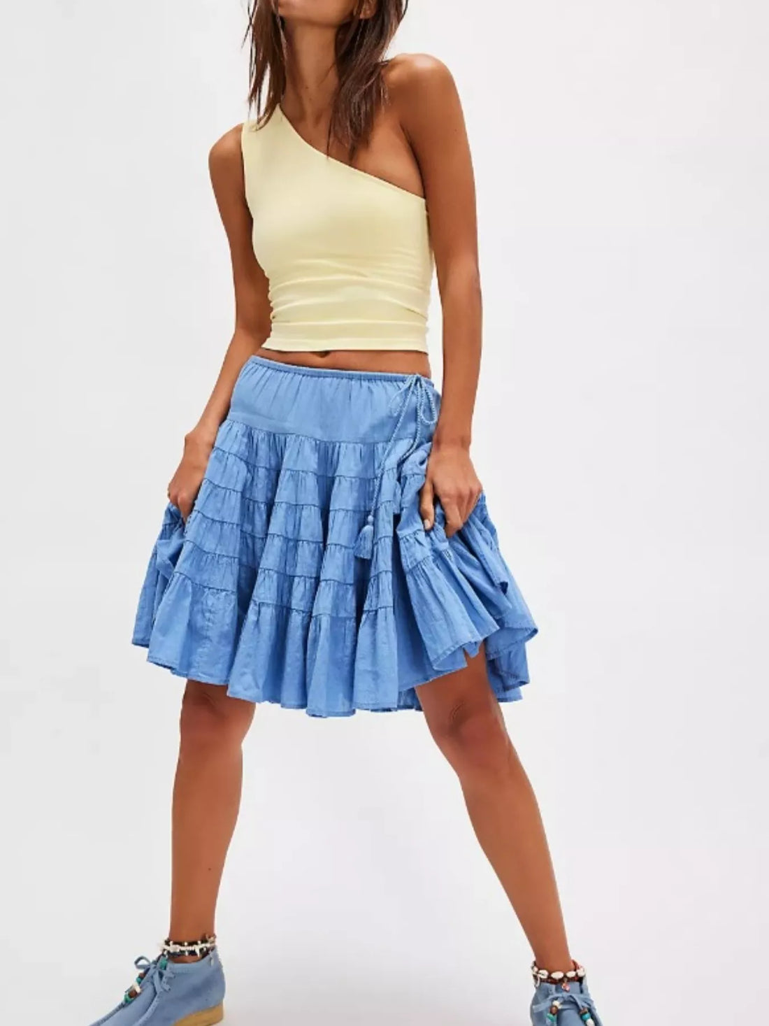 Tiered Drawstring Mini Skirt - cas7m