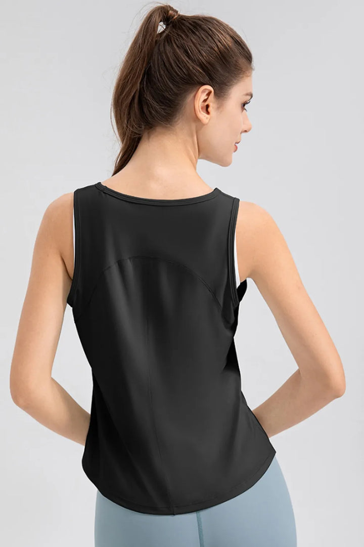 Wide Strap Round Neck Active Tank - cas7m