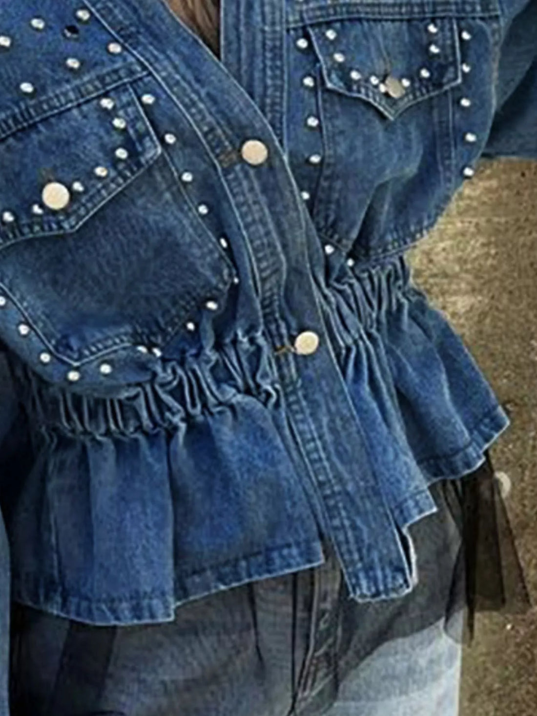 Studded Button Up Denim Jacket - cas7m