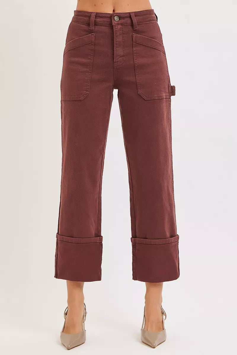 RISEN Full Size High Rise Wide Straight Cuffed Patch Jeans Plus Size - cas7m