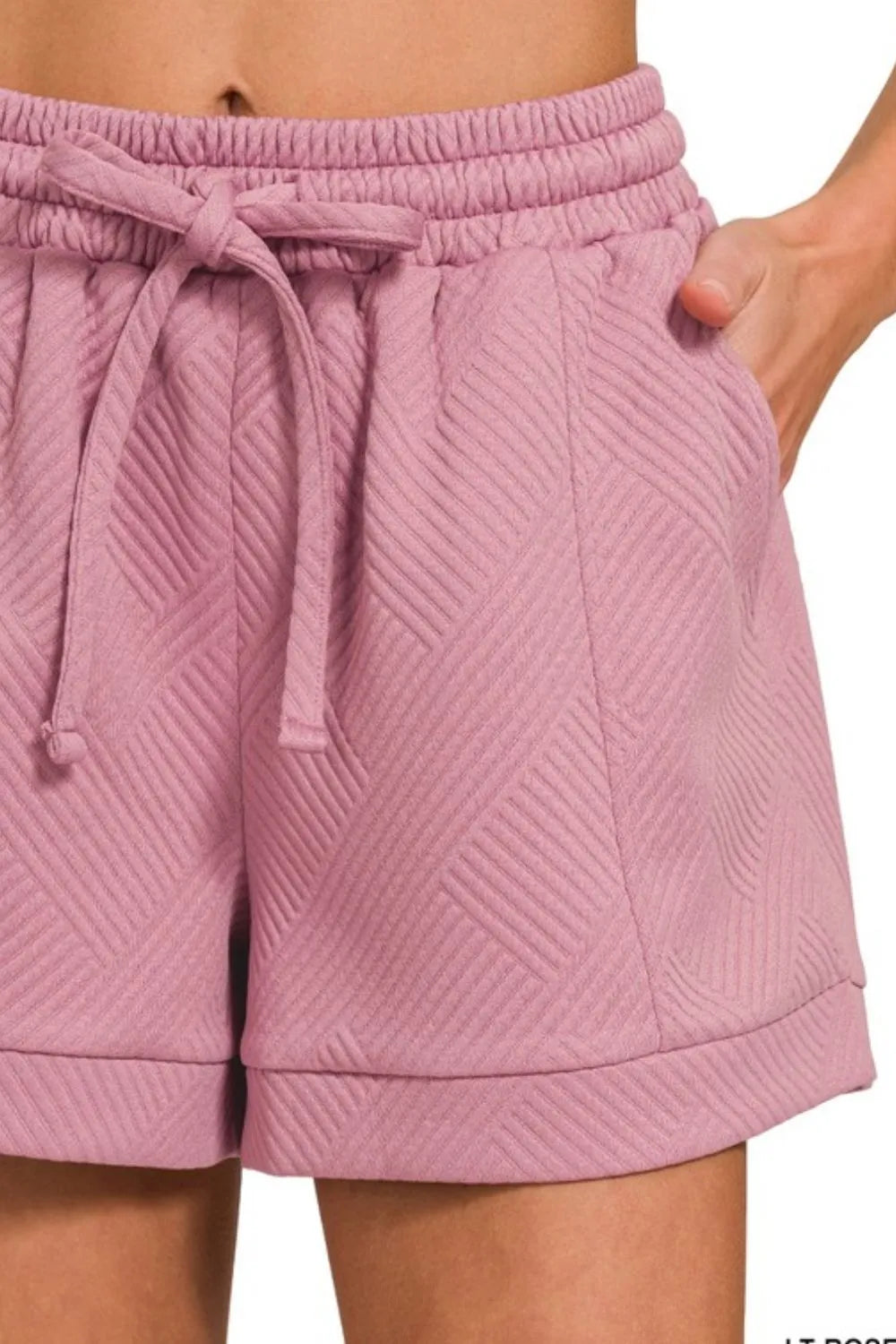 Zenana Textured Knit Jacquard Drawstring Shorts - cas7m
