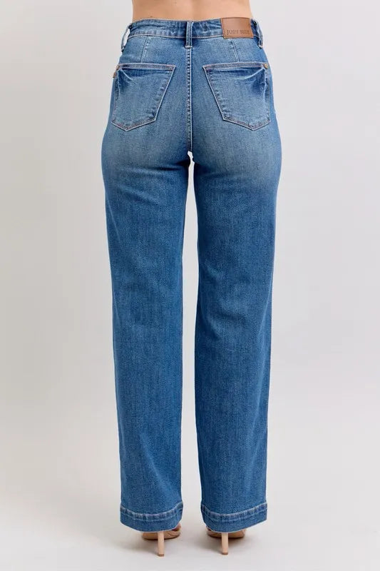 Judy Blue Full Size High Waist Contrast Thread Straight Plus Size - cas7m