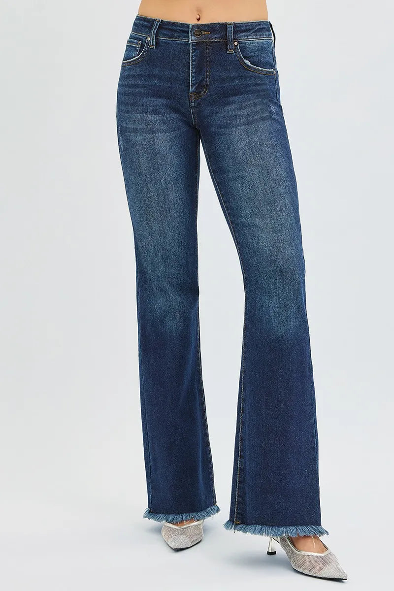 RISEN Full Size Tummy Control Mid Rise Flare Jeans Plus Size - cas7m