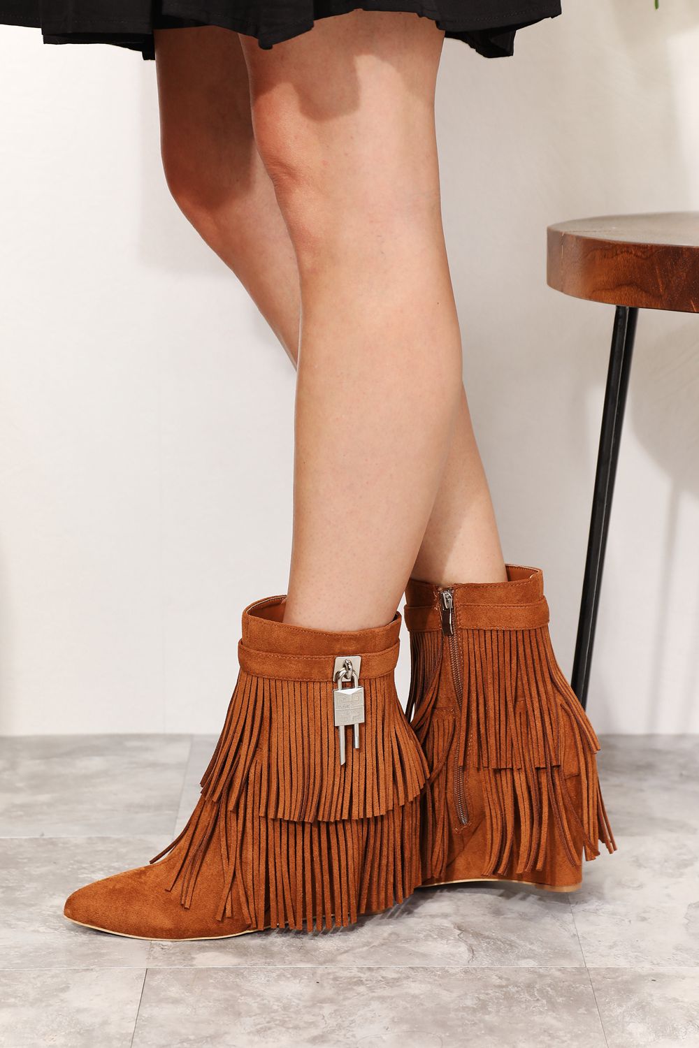 Legend Women's Tassel Wedge Heel Ankle Booties - cas7m