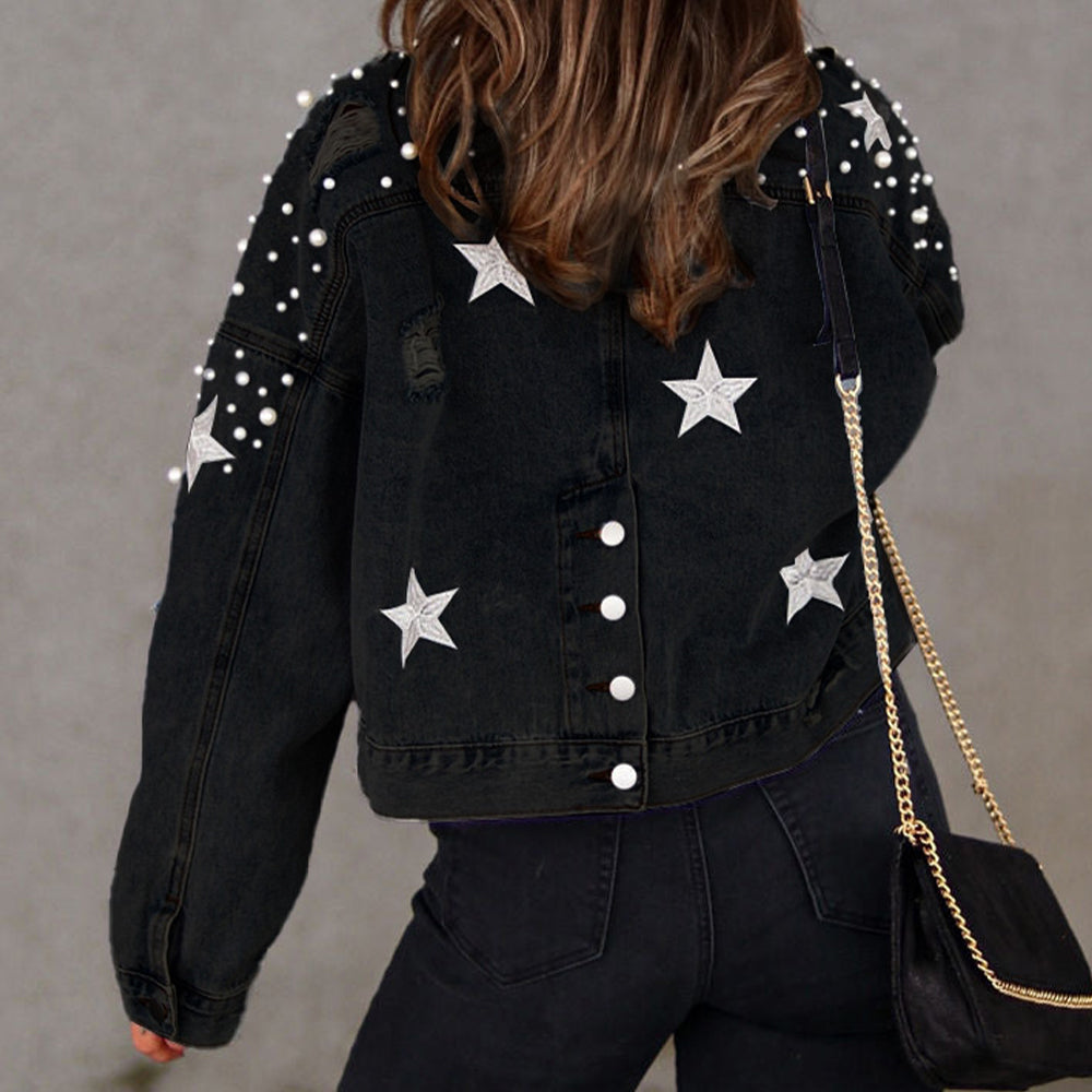 Bead Detail Denim Jacket - cas7m