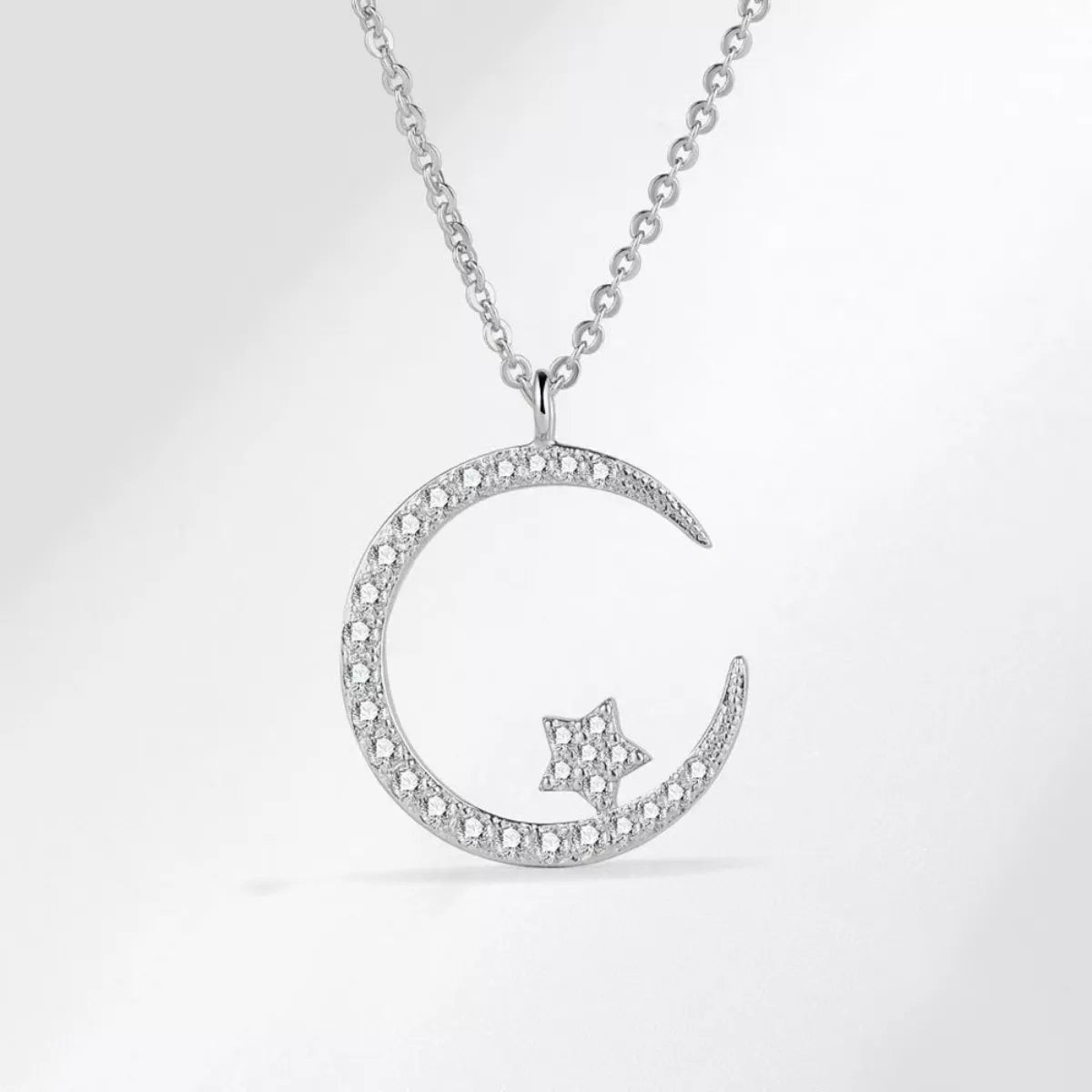 Crescent Moon Star Pendant Necklace - cas7m
