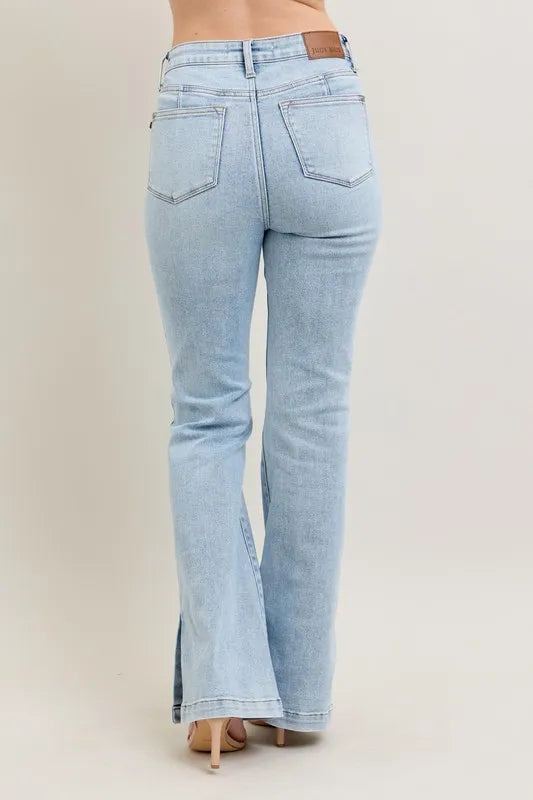 Judy Blue Full Size Tummy Control Vintage Wash Side Slit Slim Boot Jeans Plus Size - cas7m