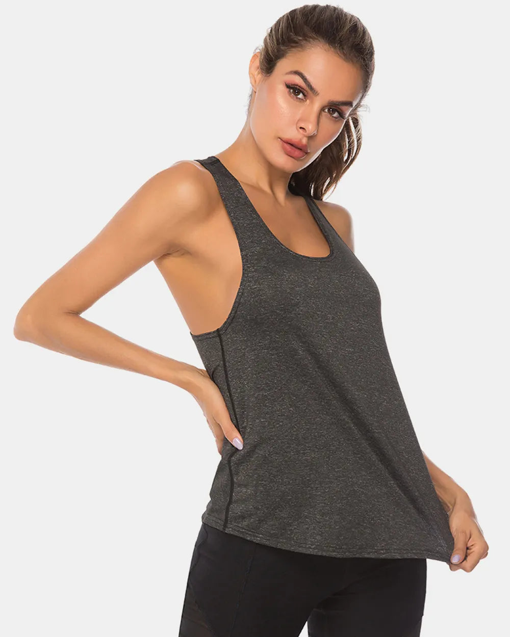 Full Size Scoop Neck Wide Strap Active Tank - cas7m