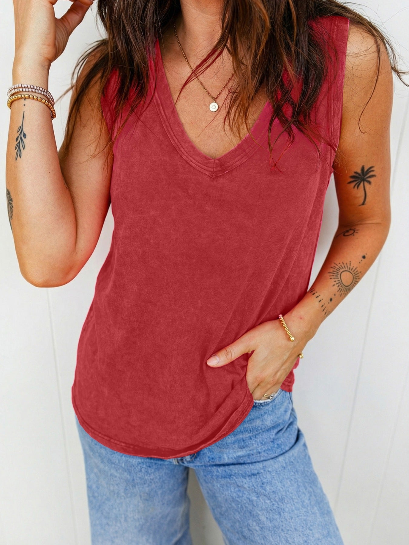 Wash V-Neck Tank Top - cas7m