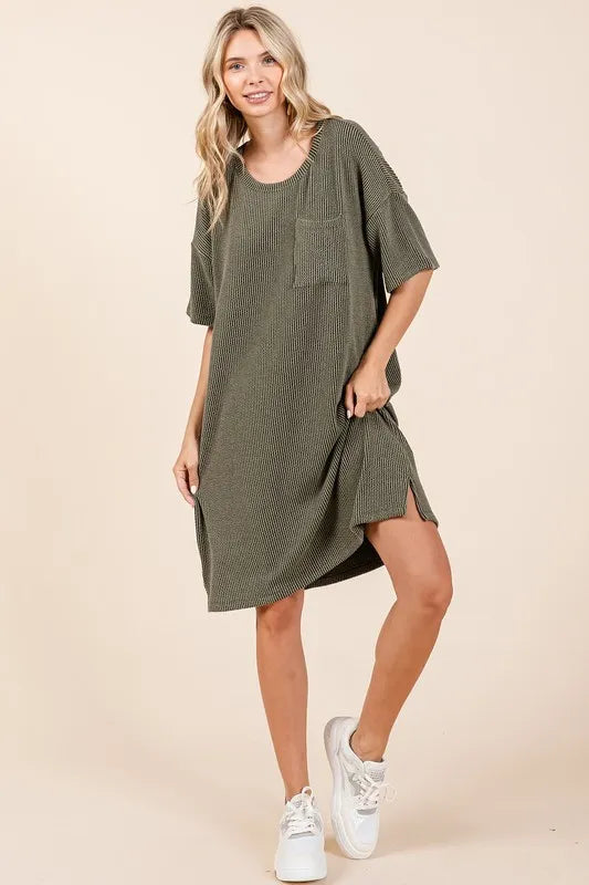 Mittoshop Urban Rib Knit Short Sleeve Tee Dress - cas7m