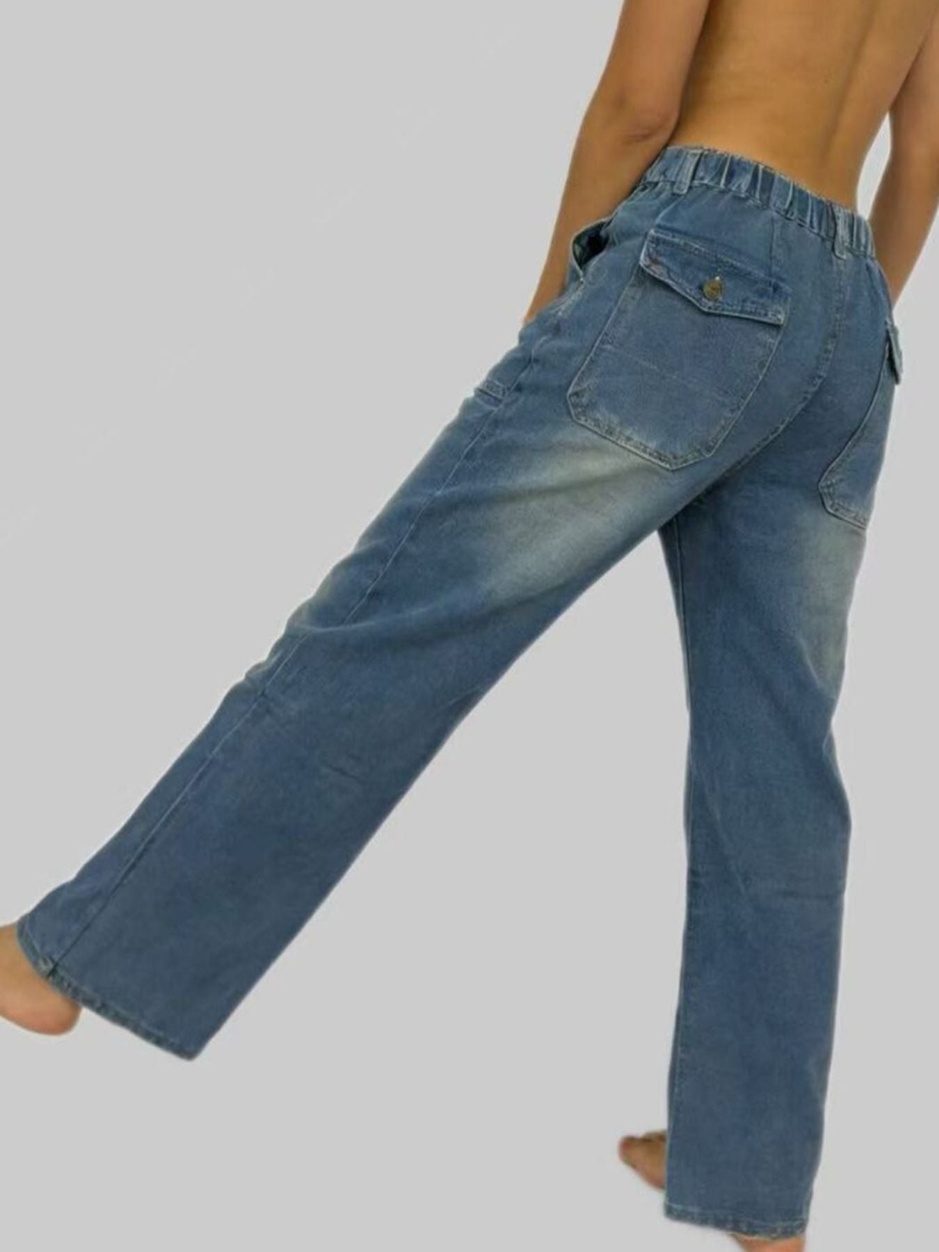 Wide Leg Contrast Stitching Jeans - cas7m