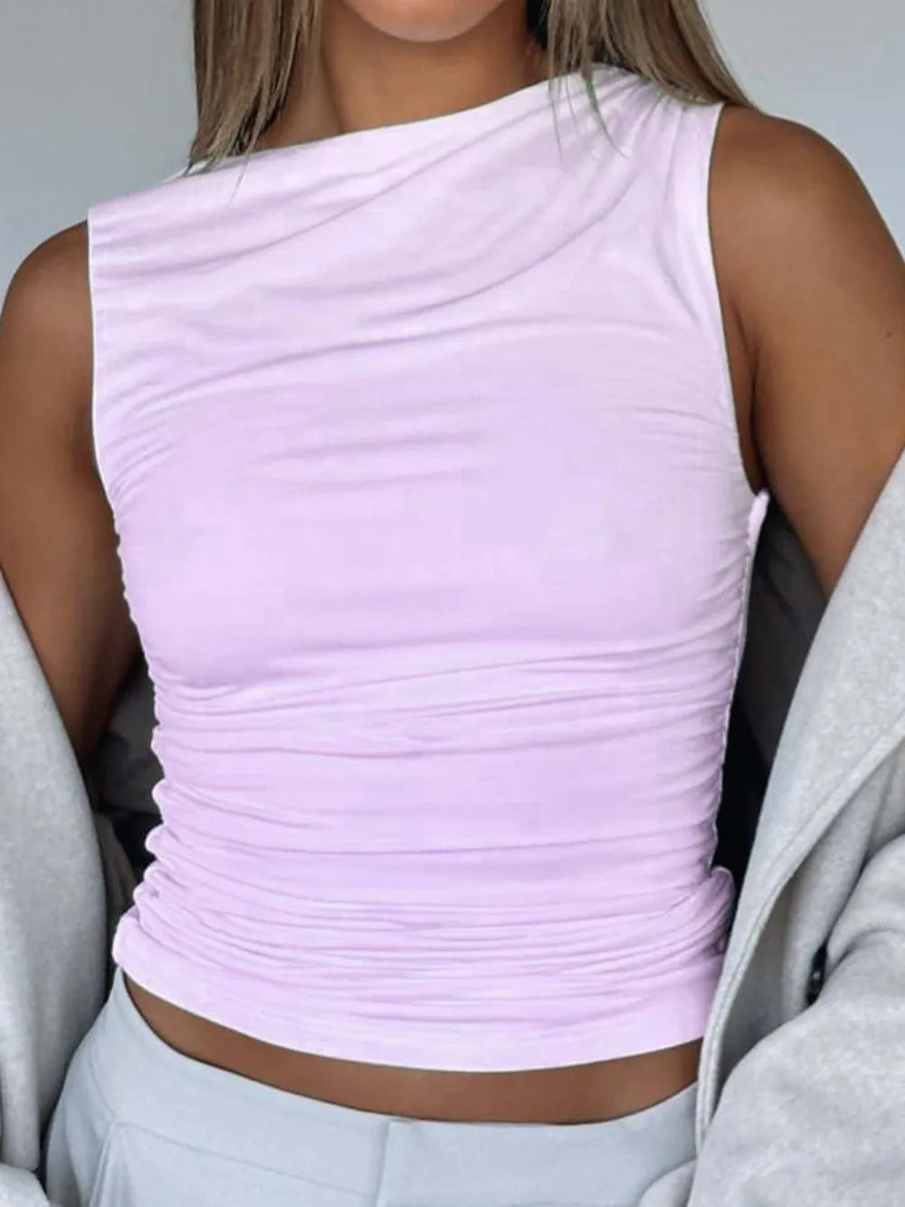 Ruched Round Neck Tank - cas7m