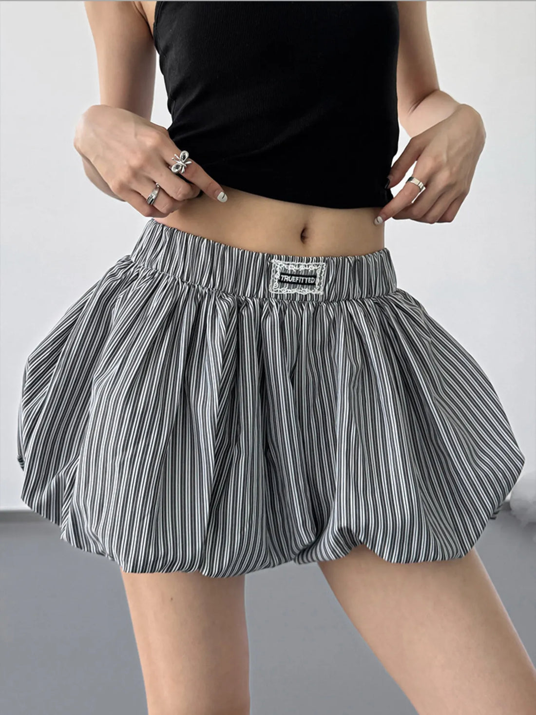 Striped Bubble Hem Casual Shorts - cas7m