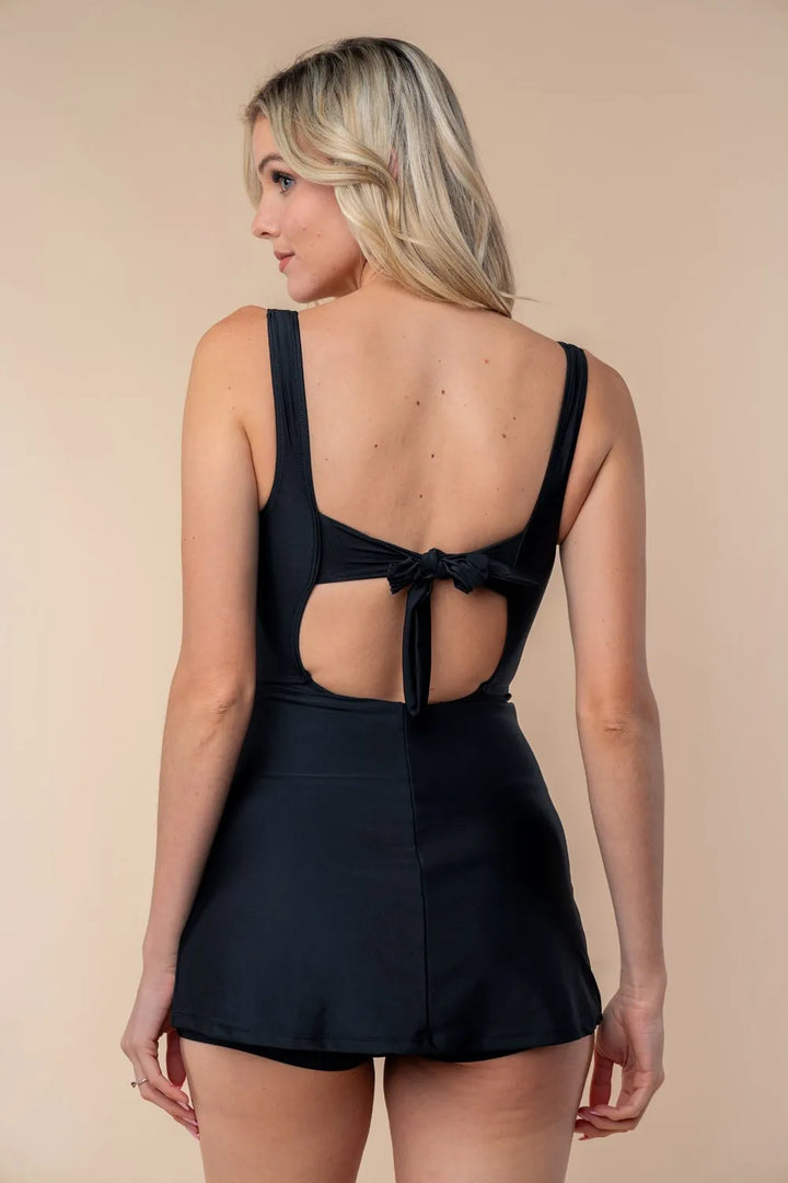White Birch Full Size Sleeveless Tie Back Performance Knit Swim Dress - cas7m