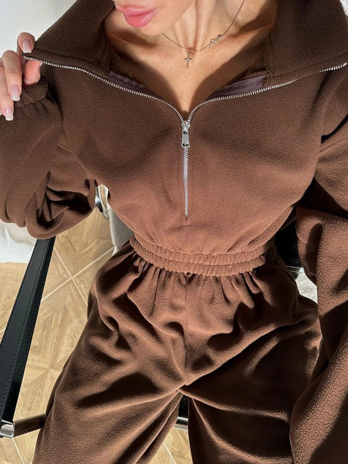 Zip Front Long Sleeve Jumpsuit - cas7m
