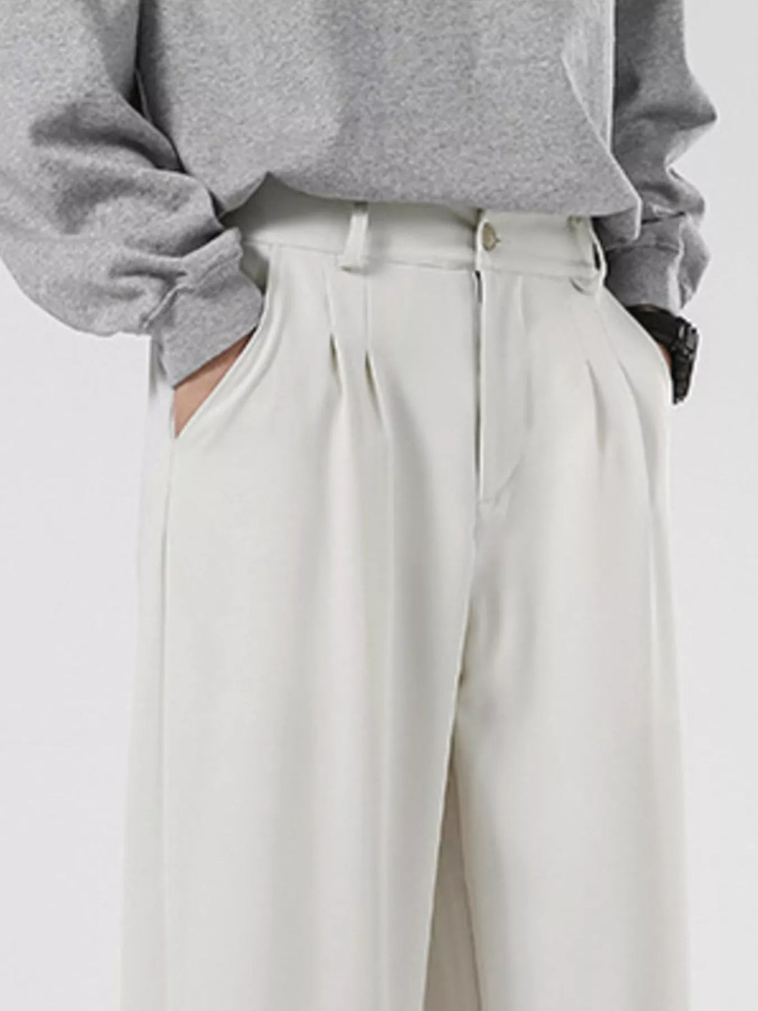 Men's Plus Size Pleated Wide Leg Casual Pants - cas7m