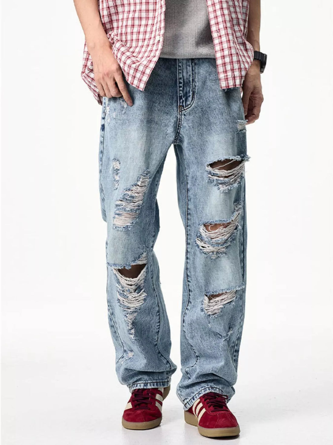 Men's Distressed Wide Leg Jeans - cas7m