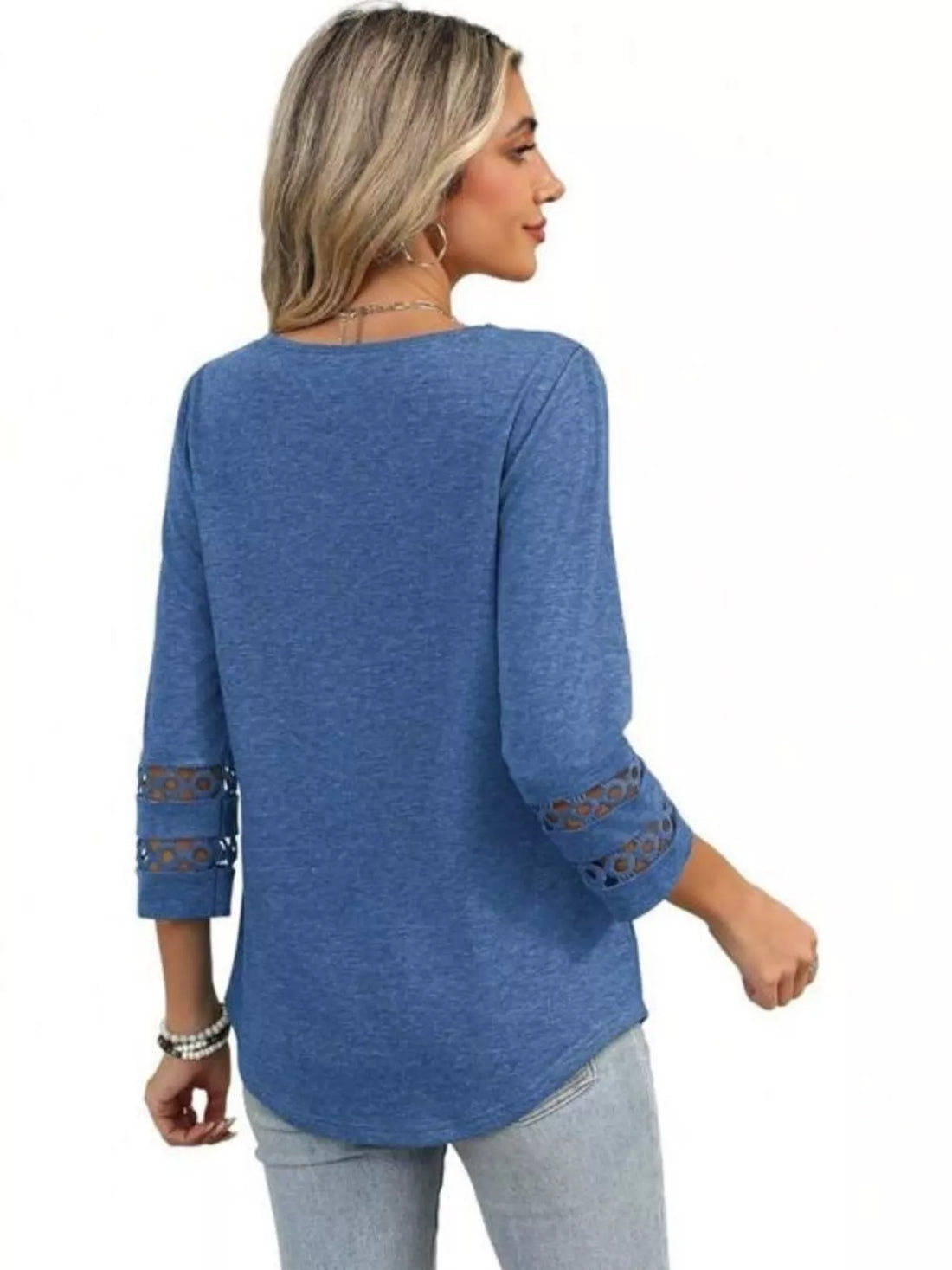 Full Size V-Neck 3/4 Sleeve T-Shirt Plus Size - cas7m