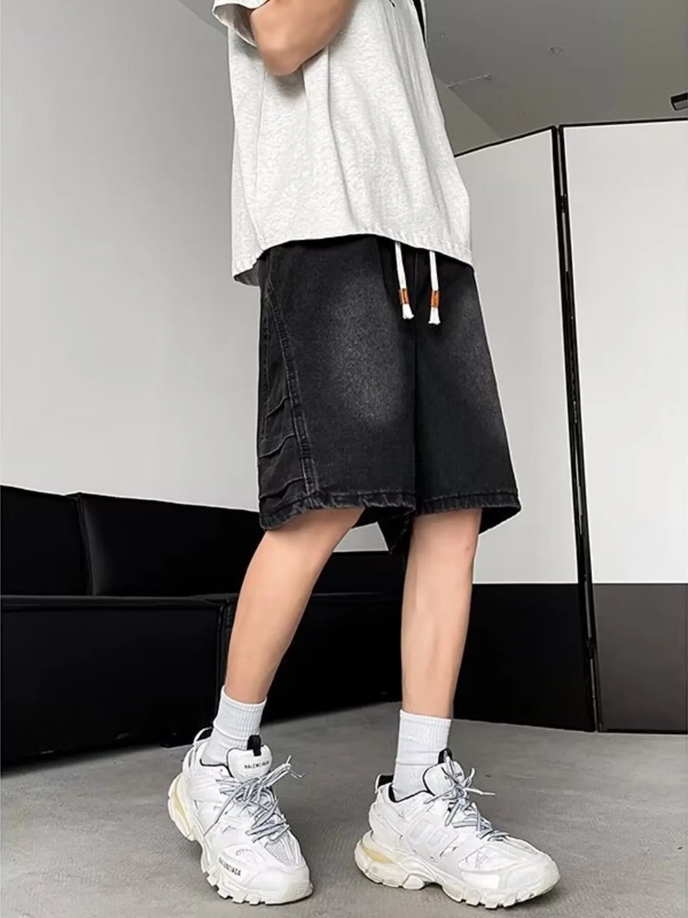 Men's Plus Size Wash Loose Fit Denim Shorts - cas7m