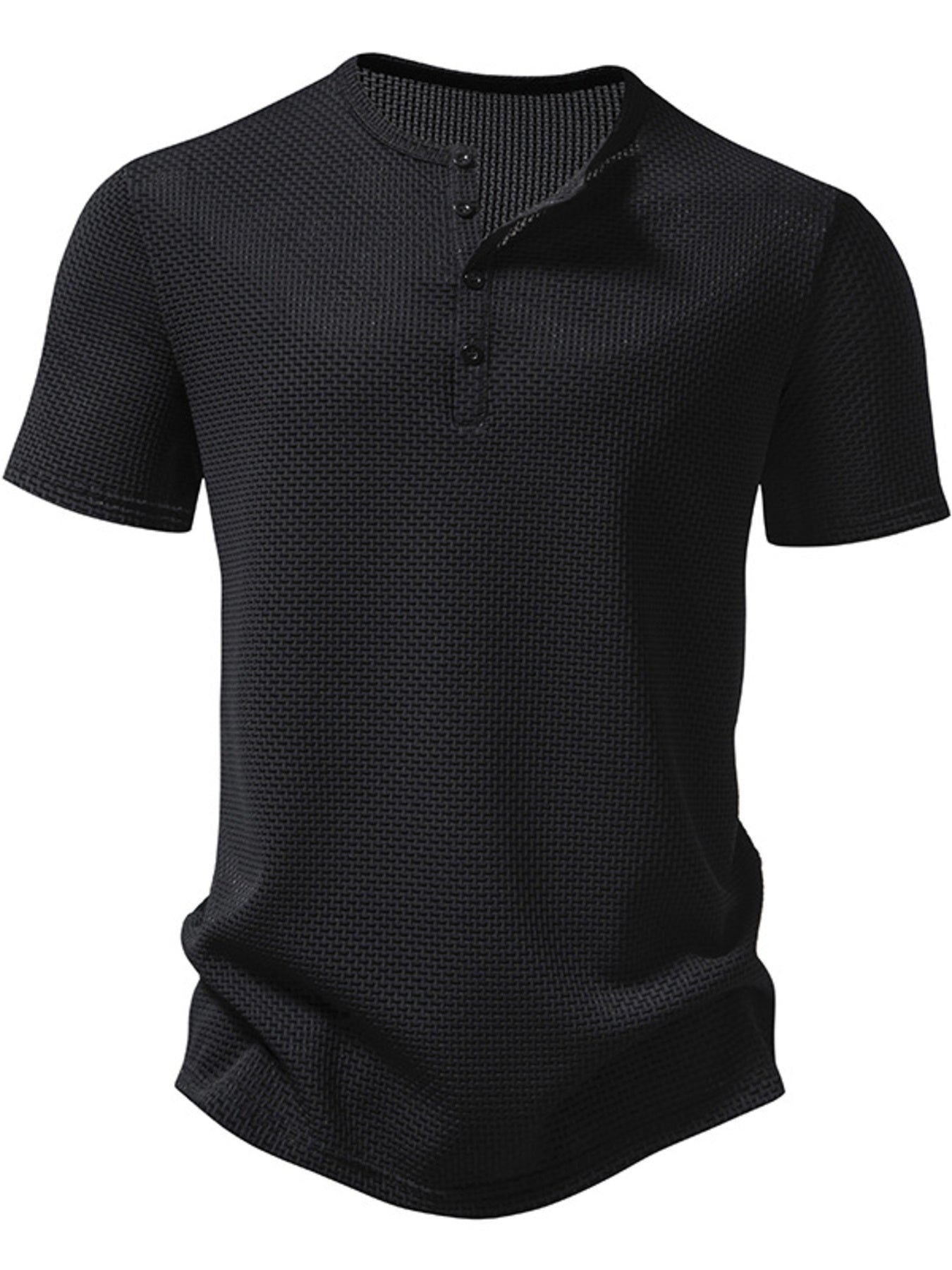Men's Textured Henley Button Detail T-Shirt - cas7m