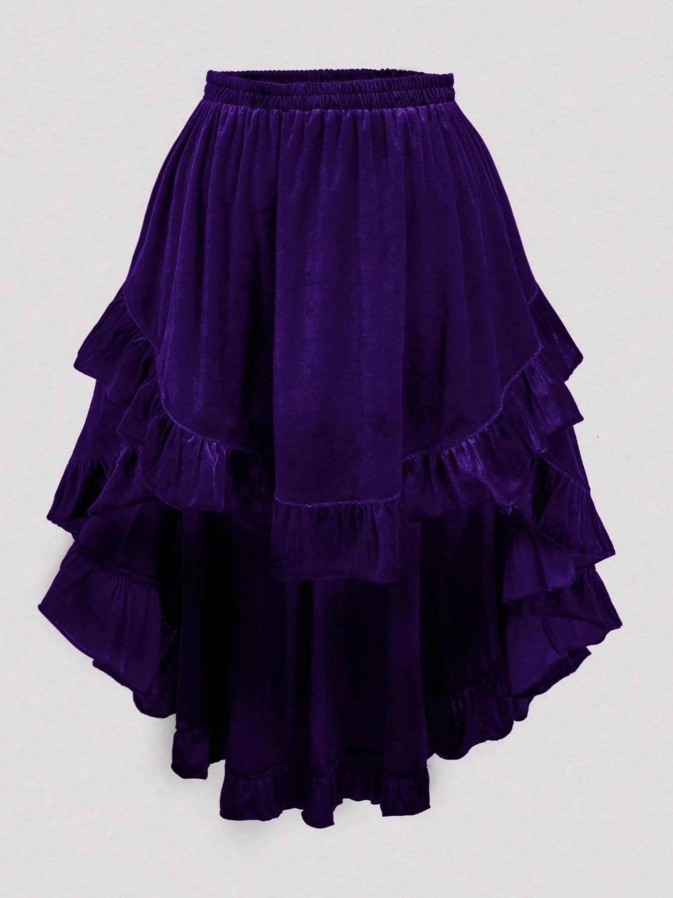 Plus Size Ruffled Velvet Elastic Waist Skirt - cas7m