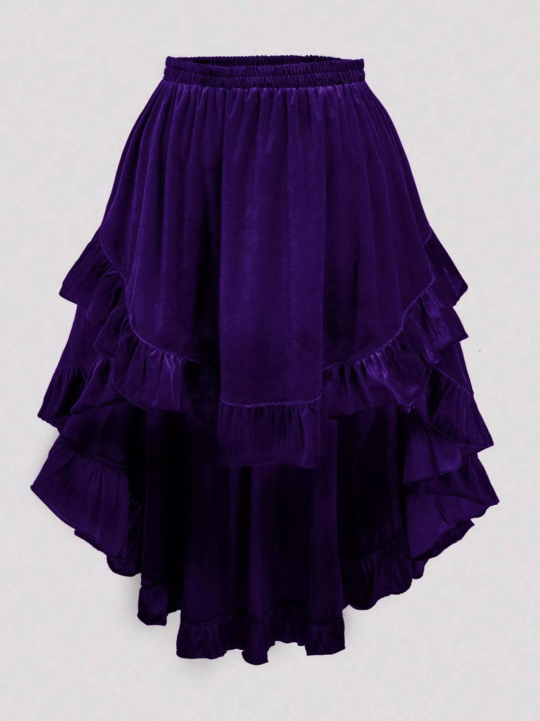 Plus Size Ruffled Velvet Elastic Waist Skirt - cas7m
