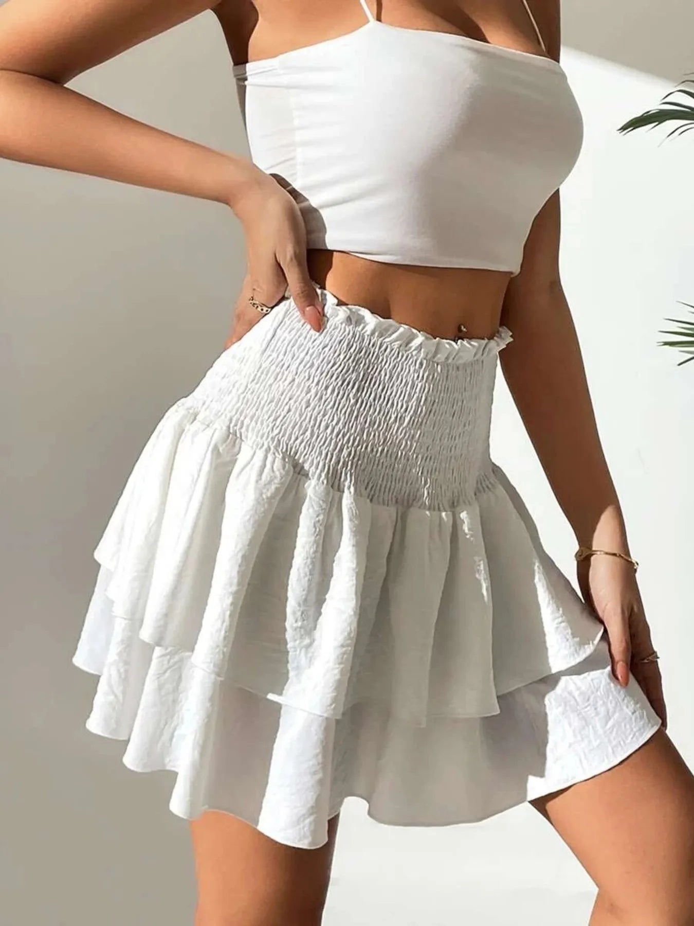 Smocked Layered Mini Skirt - cas7m