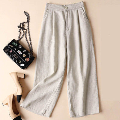 Cotton Linen Women's Wide Leg Thin Casual Pants - cas7m