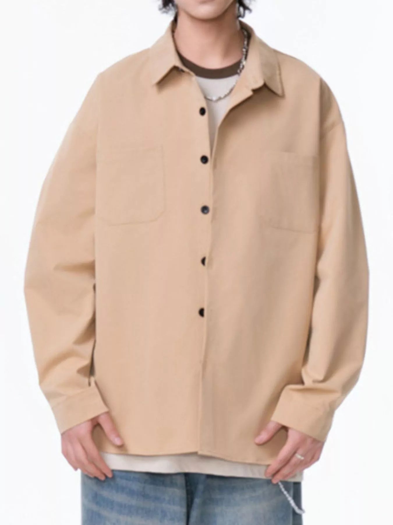 Men's Plus Size Button Up Long Sleeve Shirt - cas7m