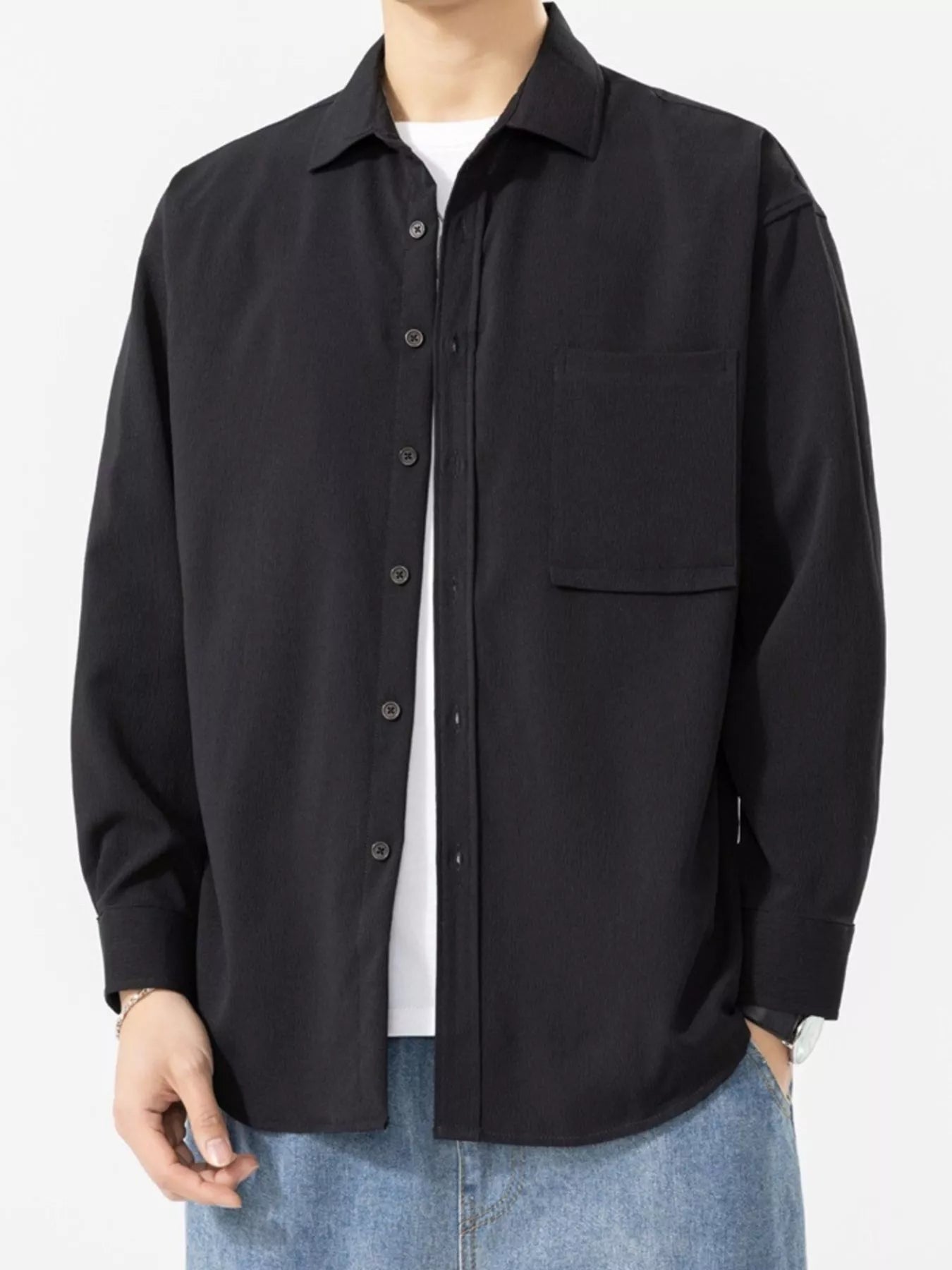 Men's Plus Size Button Up Long Sleeve Shirt - cas7m