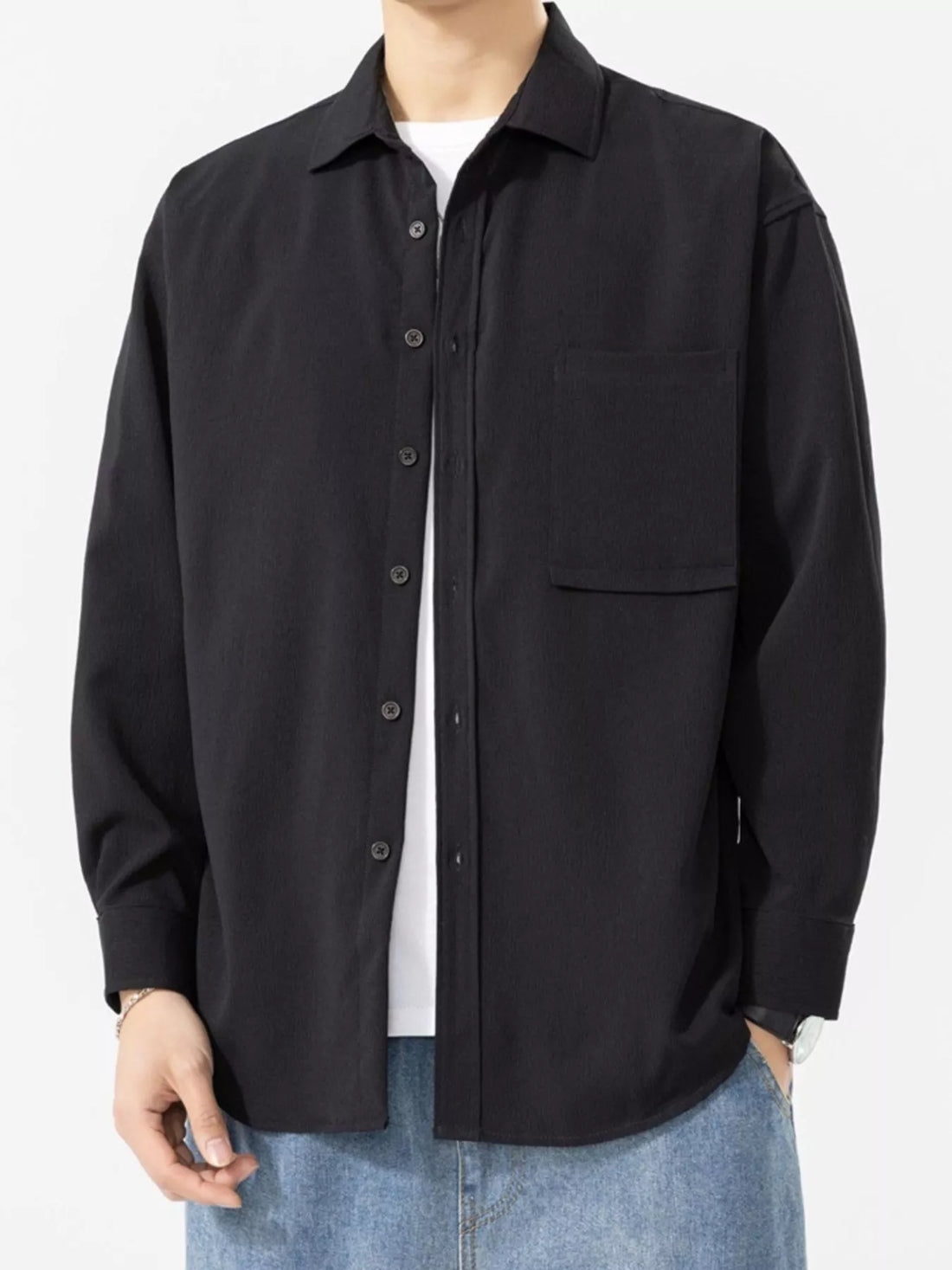 Men's Plus Size Button Up Long Sleeve Shirt - cas7m