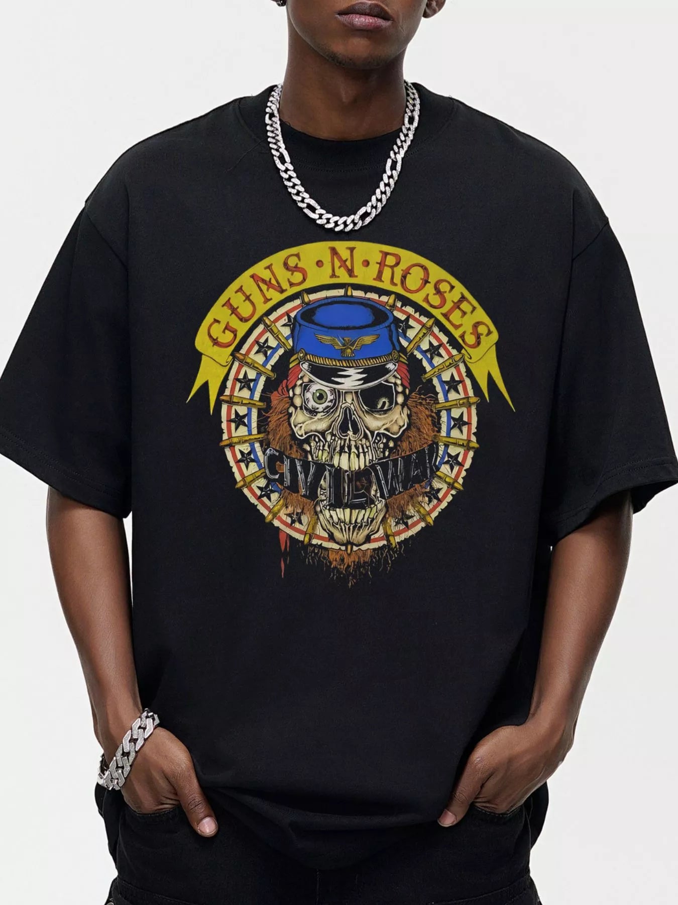 Men's Graphic Round Neck Oversized T-Shirt - cas7m