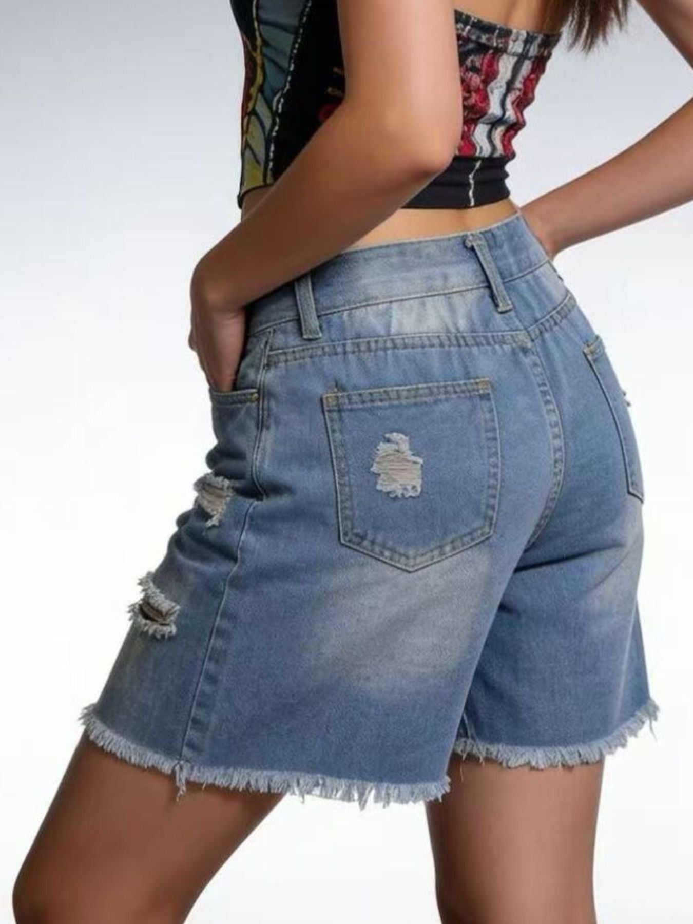 Full Size Ripped Frayed Hem Denim Shorts Plus Size - cas7m