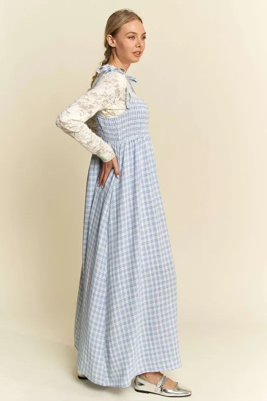 Davi & Dani Plaid Smocking Sleeveless Maxi Dress - cas7m