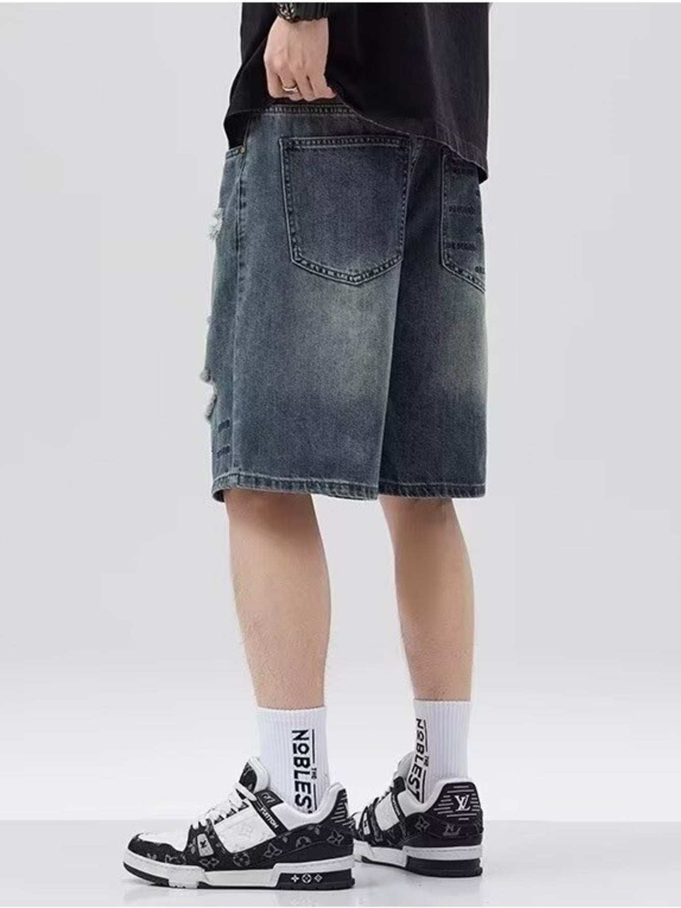 Men's Plus Size Distressed Denim Shorts - cas7m