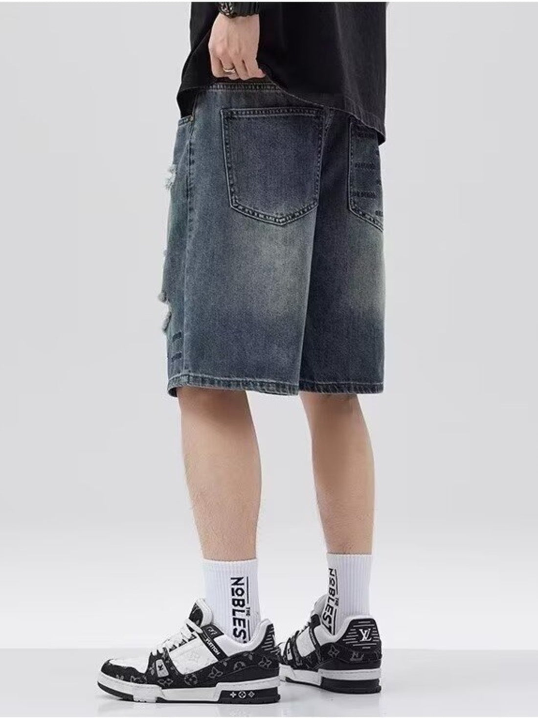 Men's Plus Size Distressed Denim Shorts - cas7m
