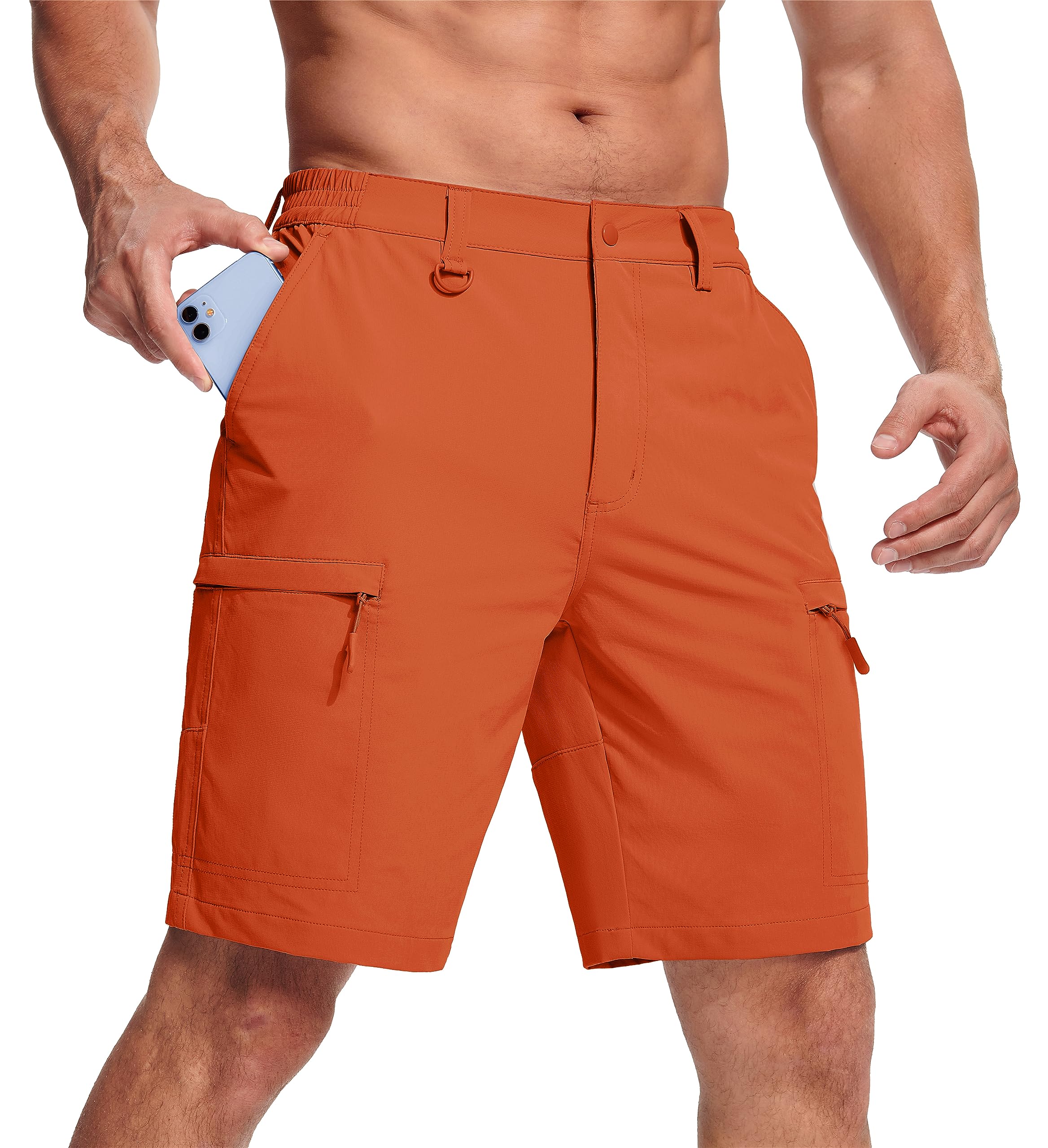 Mens Shorts Cargo Elastic Waistband Tactical Hiker Work Shorts Hiking Quick Dry Summer Shorts Lightweight Fishing Shorts Orange 36 - cas7m