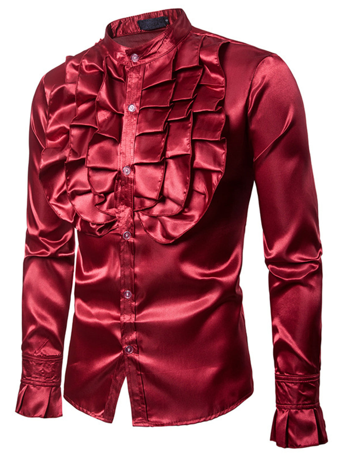 Men's Ruffle Front Long Sleeve Shirt - cas7m