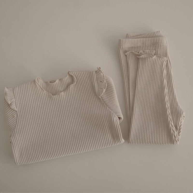 Girls' Long Sleeve Homewear Set Cotton Pit Strips - cas7m