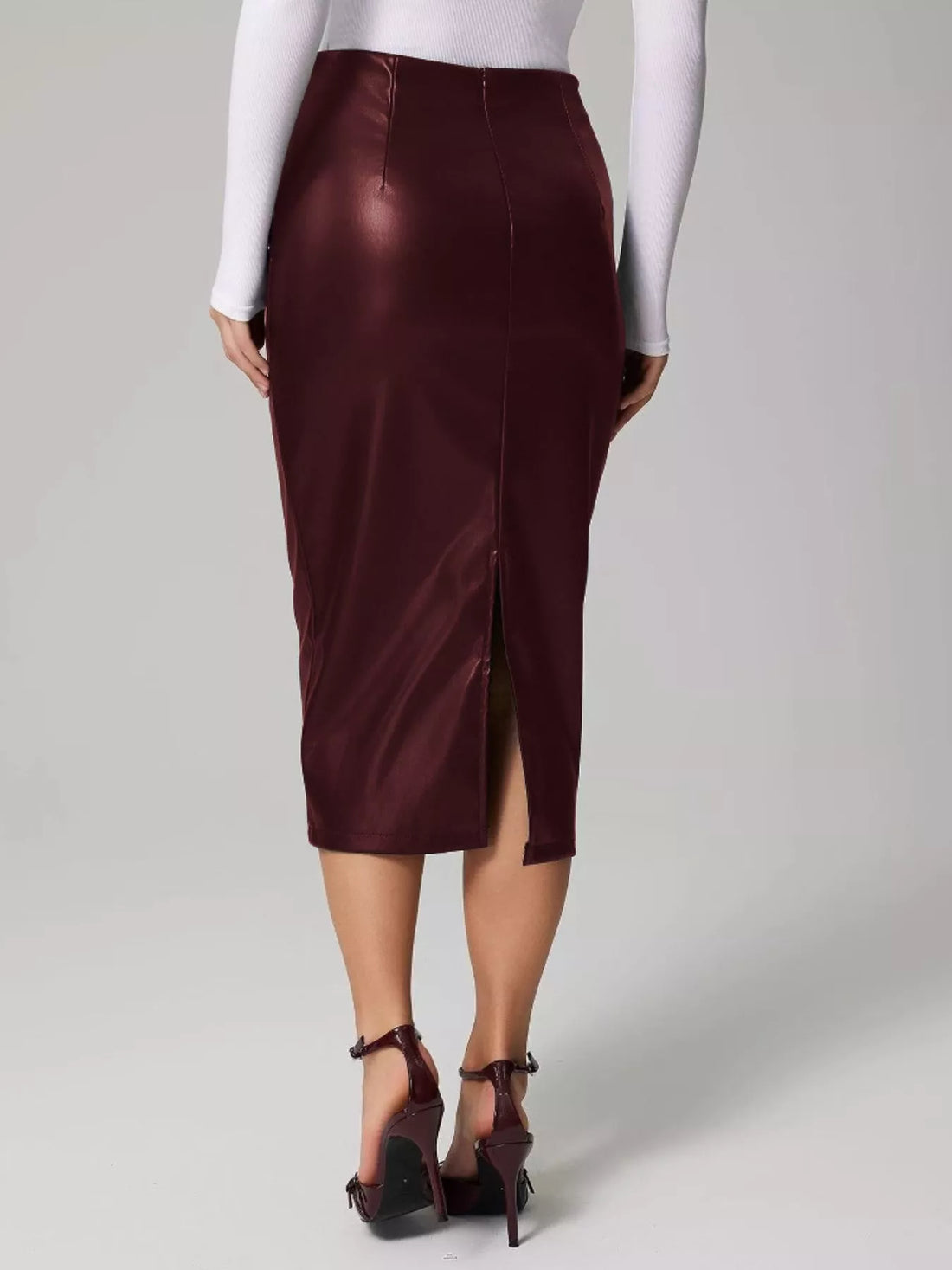 Slit Back Leather Skirt - cas7m