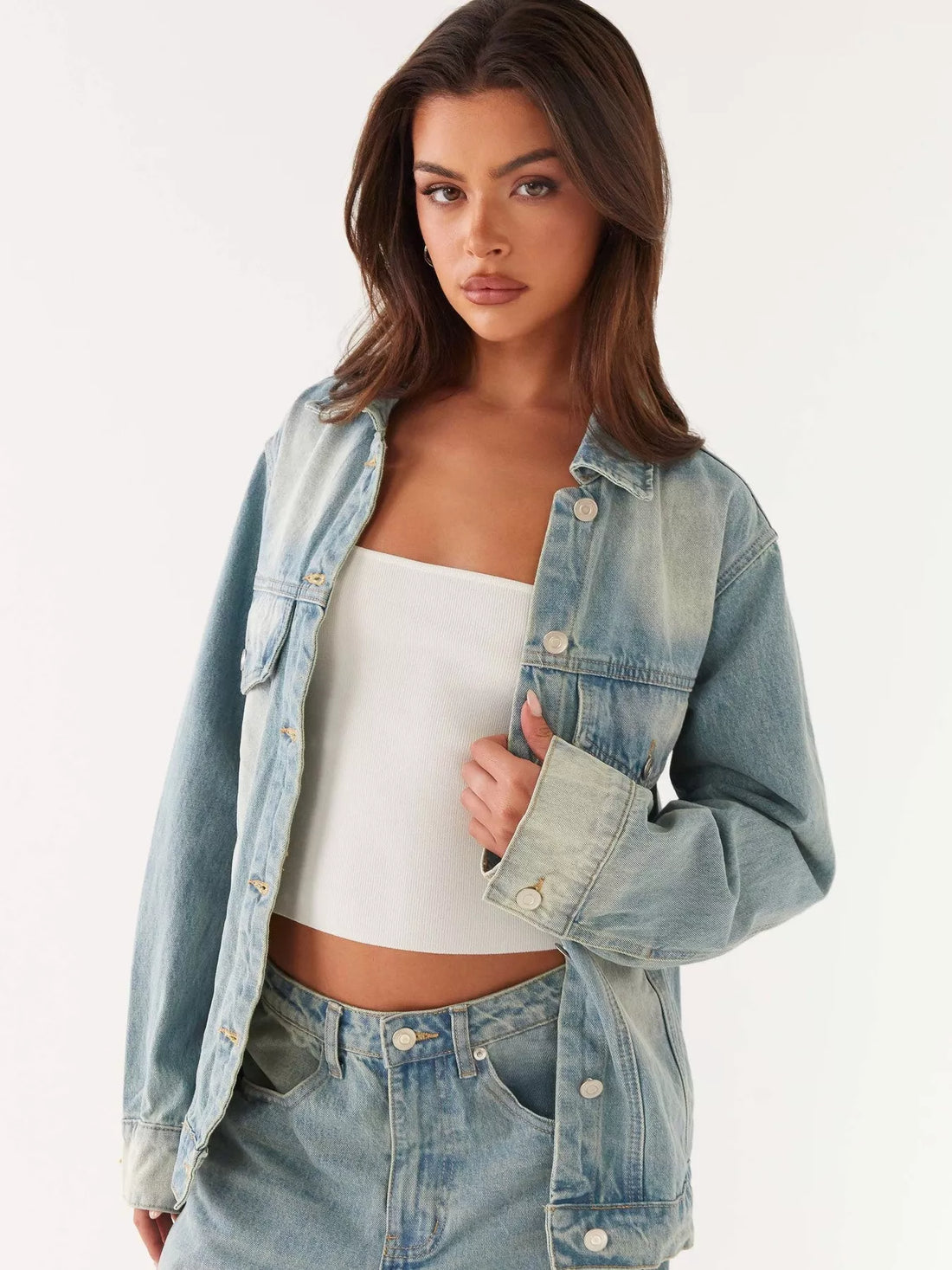 Button Up Denim Jacket and Jeans Set - cas7m