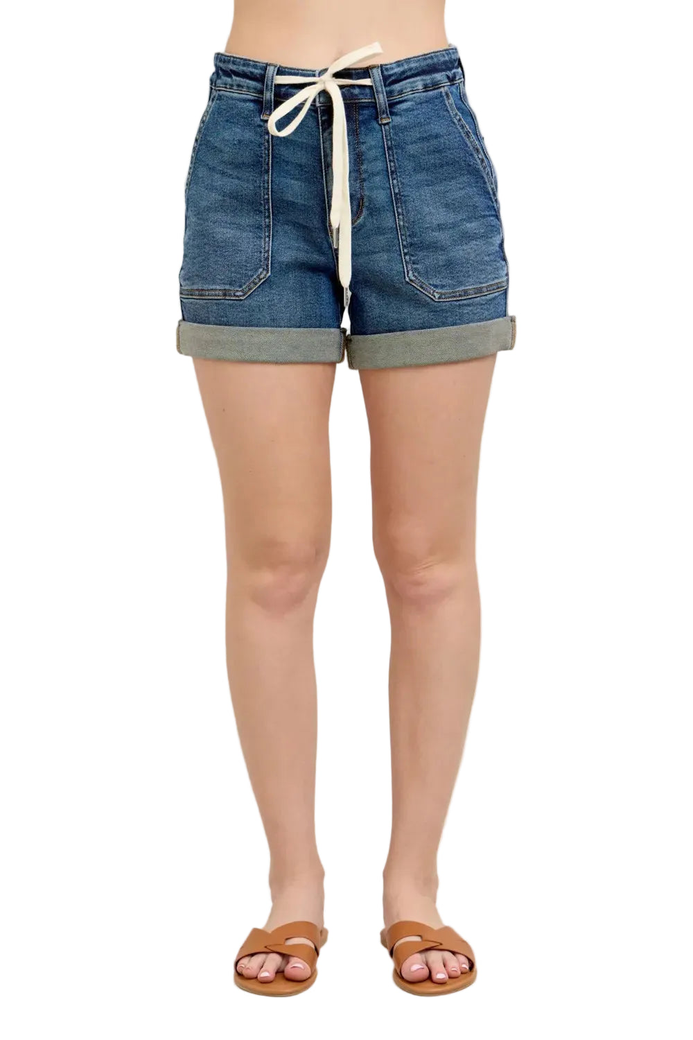 Judy Blue Full Size High Rise Cuff Denim Shorts Plus Size - cas7m