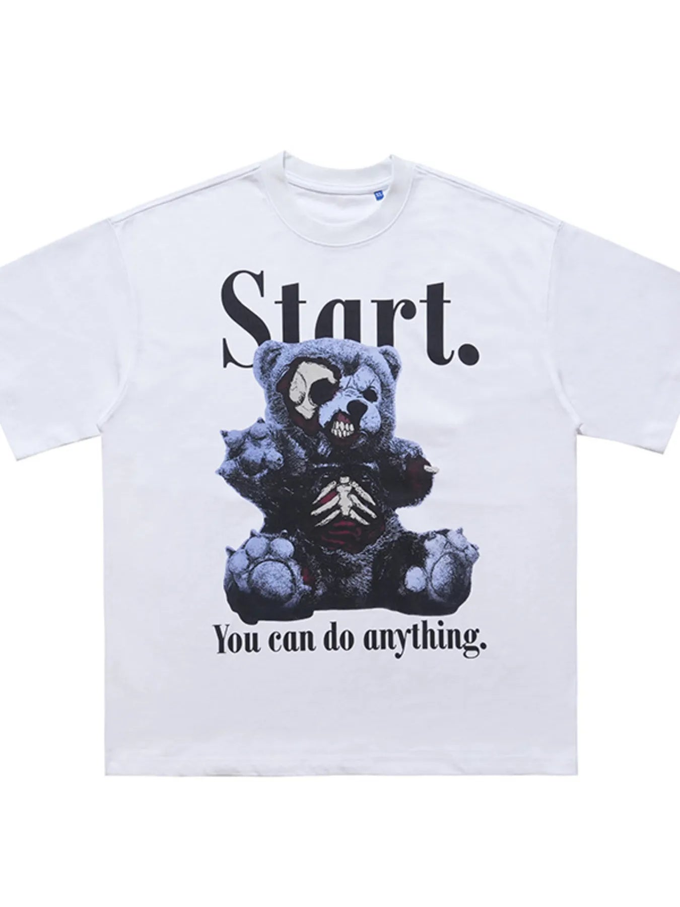 Men's Teddy Bear Graphic Round Neck Oversized T-Shirt - cas7m